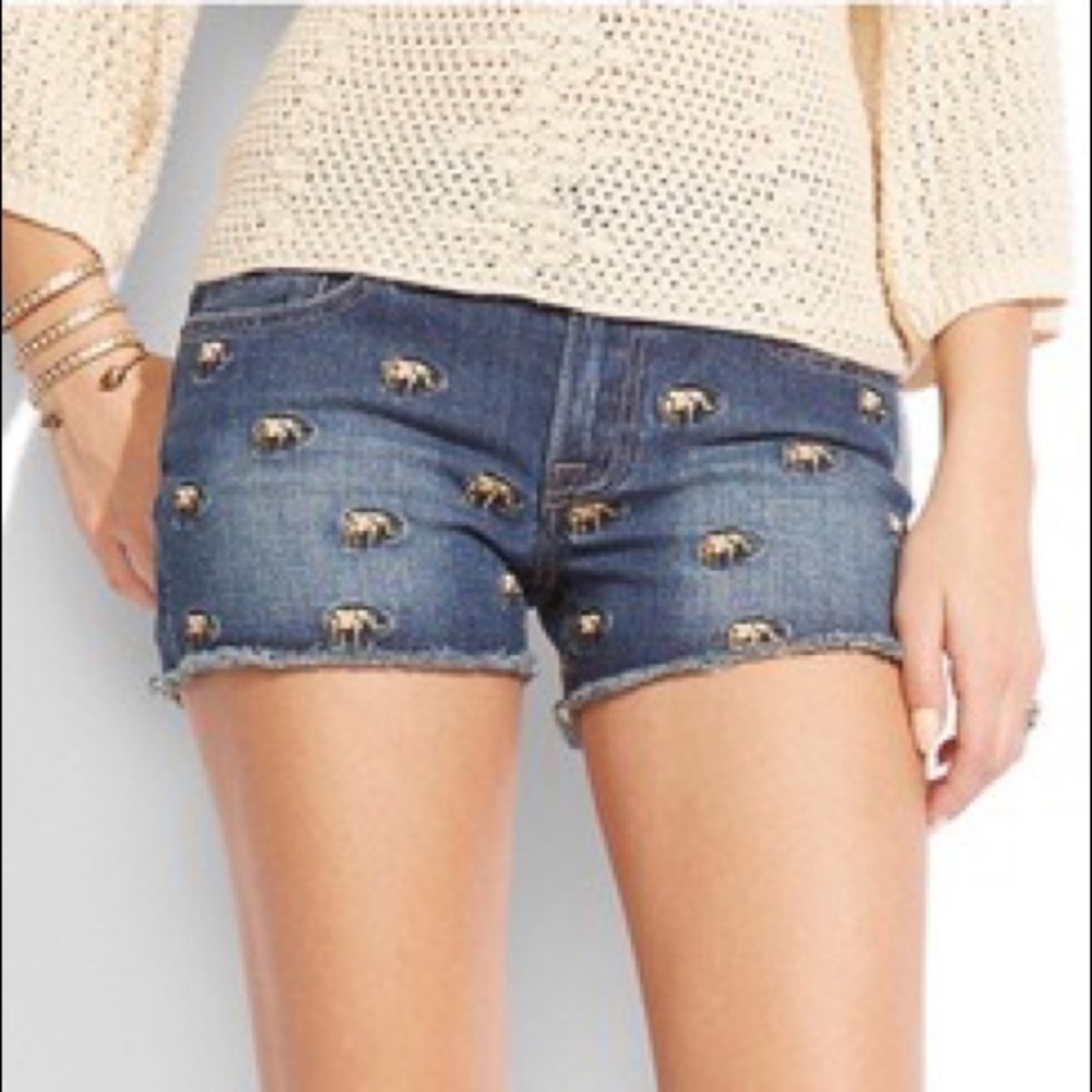 Lucky Brand Elephant Embroidered Denim Shorts